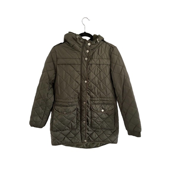 LUCKY BRAND Womens Sz Medium Coat Olive Green Quilted Pockets Zip Snap Closure - Picture 1 of 4